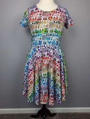 Princess Awesome Cotton Colorful Art Print Short Sleeve Dress with Pockets 16/18